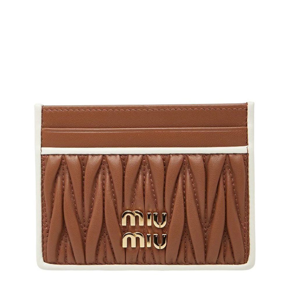 Miu Miu Matelasse Nappa Leather Card Holder quilted texture Brown